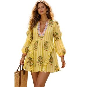 Alix of Bohemia Winslow Limoncello Dress | Yellow Striped Floral | Size S